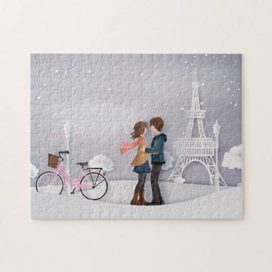 Pink Bike Paris Couple Puzzle (Horizontal)