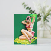 Pink Bikini Button hoch Postkarte (Stehend Vorderseite)
