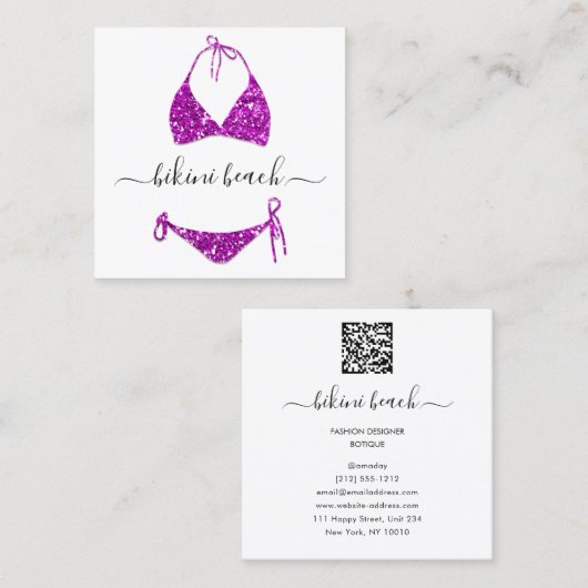 Pink Bikini Lingerie Beach Kostüme Unterwäsche Sho Quadratische Visitenkarte (Vorne/Hinten)