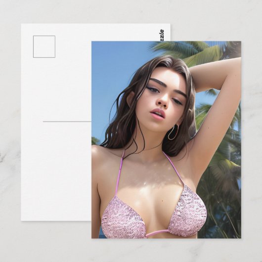 Pink Bikini Postkarte (Vorne/Hinten)