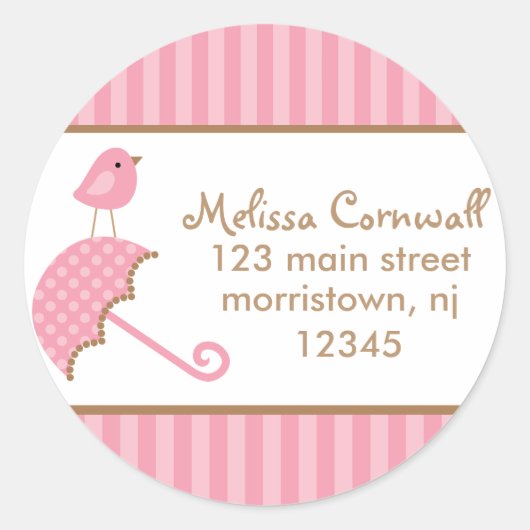 Pink Bird Address Labels Runder Aufkleber (Vorderseite)