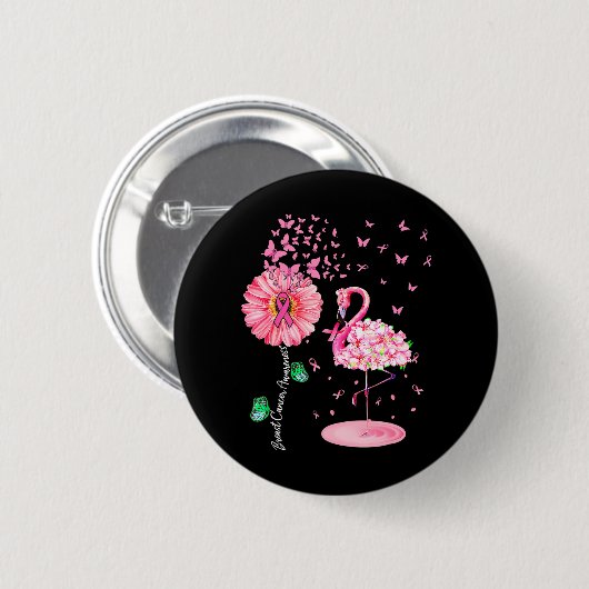 Pink Bird Flamingo Brustkrebs Bewusstsein Button (Vorne & Hinten)