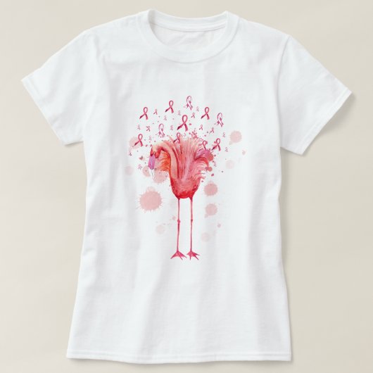 Pink Bird Flamingo Brustkrebs Bewusstsein T-Shirt (Design vorne)