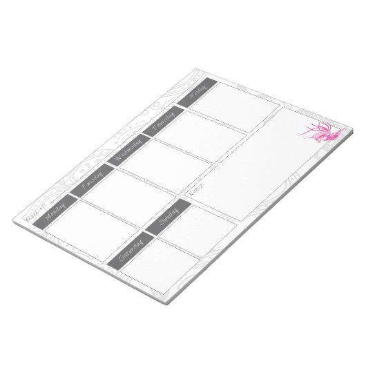 Pink Bird & Floral Muster Wochenkalender Notepad Notizblock (angewinkelt)