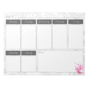 Pink Bird & Floral Muster Wochenkalender Notepad Notizblock
