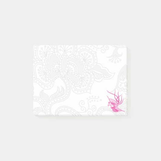 Pink Bird & Floral Post-It Notes Klebezettel (Vorderseite)