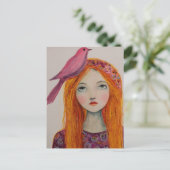 Pink Bird in her Hair Postkarte (Stehend Vorderseite)