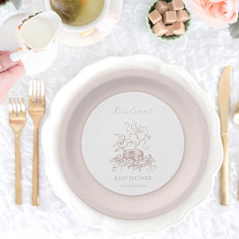 Pink Bird Nest Baby Dusche Pappteller