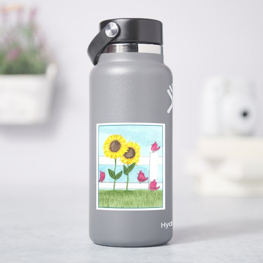 Pink Birds & Sunflowers Aufkleber (HydroFlask)