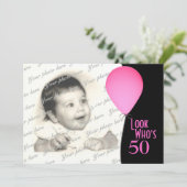 Pink Birthday Ballon mit Foto Einladung (Stehend Vorderseite)
