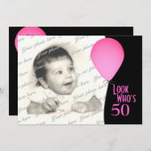 Pink Birthday Ballon mit Foto Einladung (Vorne/Hinten)