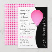 Pink Birthday Balloon Einladung (Vorne/Hinten)