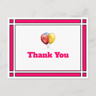 Pink Birthday Balloons Danke Postcard Postkarte