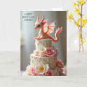 Pink Birthday Cake Dragon Gruß Karte (Gelbe Blume)