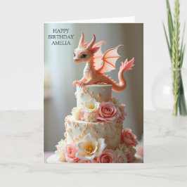 Pink Birthday Cake Dragon Gruß Karte