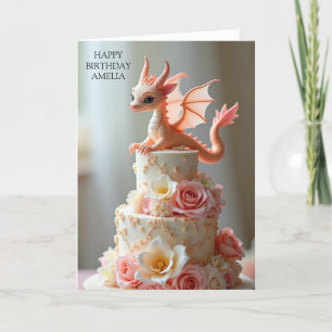 Pink Birthday Cake Dragon Gruß Karte
