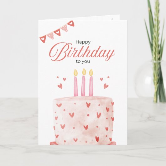 Pink Birthday Cake Greeting Card Karte (Vorderseite)