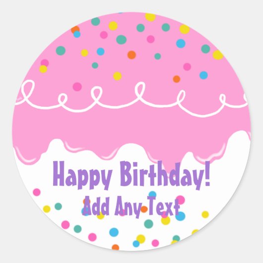 Pink Birthday Cake Zuckerguss Runder Aufkleber (Vorderseite)