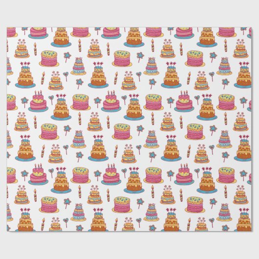 Pink Birthday Cakes Pattern Geschenkpapier (Flach)