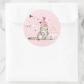 Pink Birthday Cat Party Runder Aufkleber (Tasche)