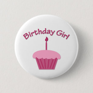 Pink Birthday Cupcake Button