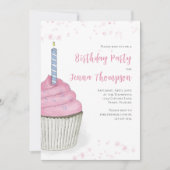 Pink Birthday Cupcake Einfach Minimalistisch Niedl Einladung (Vorderseite)