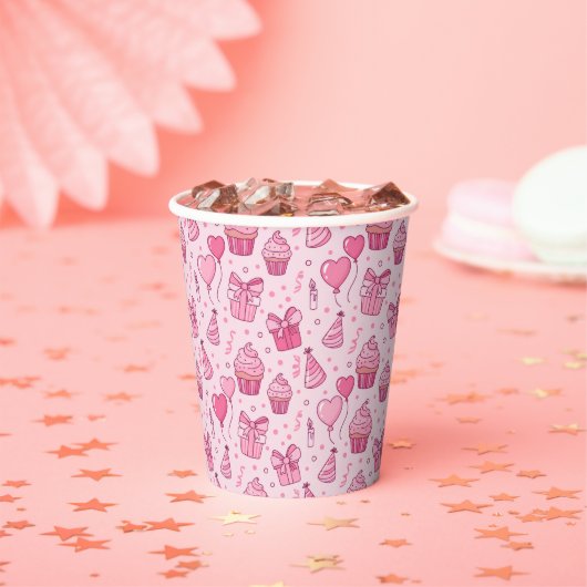 Pink Birthday Cupcake Paper Cups Pappbecher (Insitu)