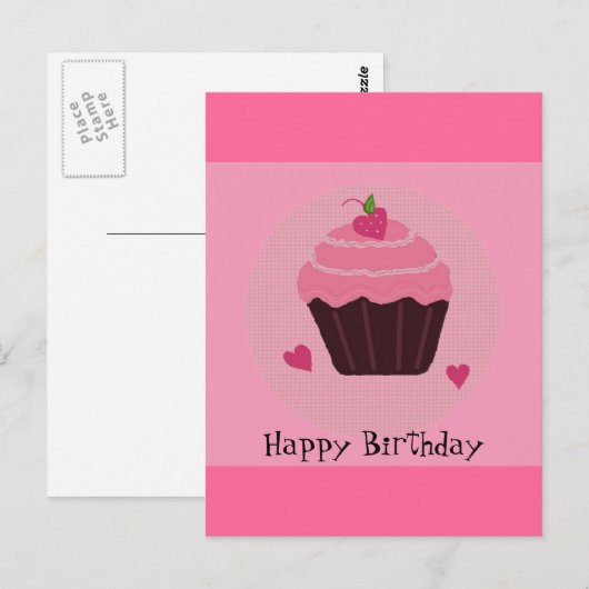 Pink Birthday Cupcake Postkarte (Vorne/Hinten)