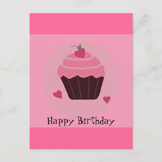 Pink Birthday Cupcake Postkarte (Vorderseite)