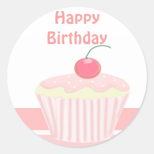 Pink Birthday Cupcake Runder Aufkleber (Vorderseite)