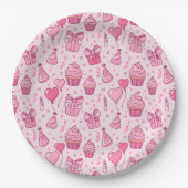 Pink Birthday Cupcakes Paper Plates Pappteller (Vorderseite)