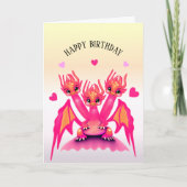 Pink Birthday Dragon Karte (Vorderseite)