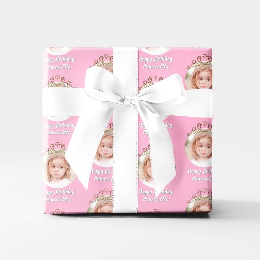 Pink Birthday Girl Princess Tiara Photo  Geschenkpapier Set