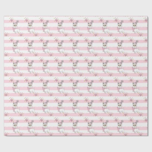 Pink Birthday Lama Niedlich Geschenkpapier (Flach)
