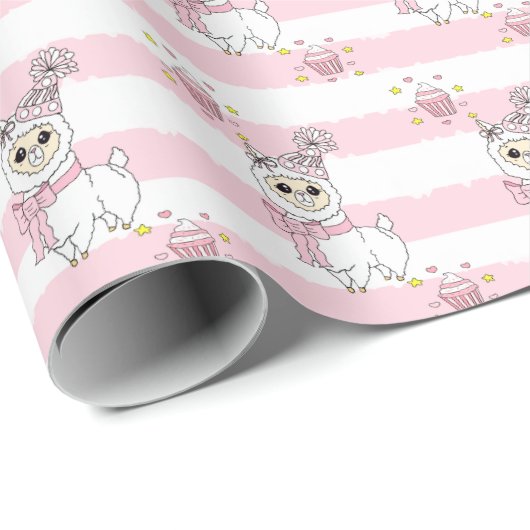 Pink Birthday Lama Niedlich Geschenkpapier (Rolleneckpunkt)
