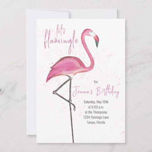 Pink Birthday Niedlich Flamingo QR Code Social Med Einladung (Vorderseite)