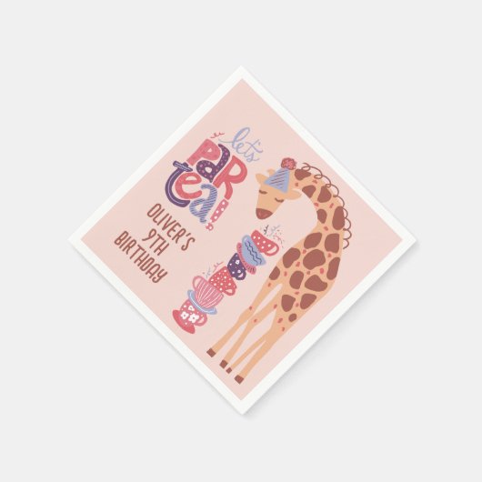 Pink Birthday ParTea Giraffe Papier Napkin Serviette (Ecke)