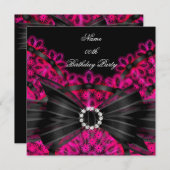 Pink Birthday Party Black Lace Diamond Einladung (Vorne/Hinten)