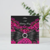 Pink Birthday Party Black Lace Diamond Einladung (Stehend Vorderseite)