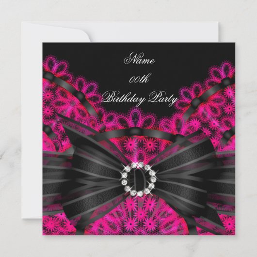 Pink Birthday Party Black Lace Diamond Einladung (Vorderseite)