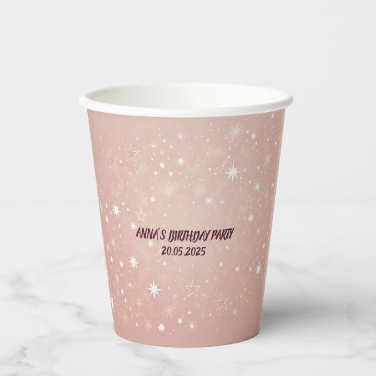 Pink Birthday Party Paper Cups - Elegant & Spaß Pappbecher (Vorderseite)