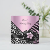 Pink Birthday Party Zebra Leopard Elegant Einladung (Stehend Vorderseite)