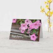 Pink Birthday Petunia on Wood Karte (Gelbe Blume)