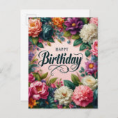 Pink Birthday Postcard: Blumendesign Postkarte (Vorne/Hinten)