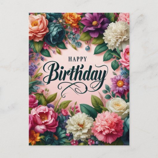 Pink Birthday Postcard: Blumendesign Postkarte (Vorderseite)