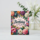 Pink Birthday Postcard: Blumendesign Postkarte (Stehend Vorderseite)