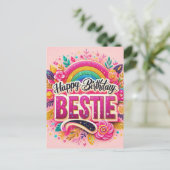 Pink Birthday Postcard für die besten Freunde Postkarte (Stehend Vorderseite)