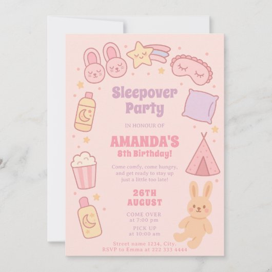 Pink Birthday Suchen Sie nach Sleepover Fun Einladung (Vorderseite)