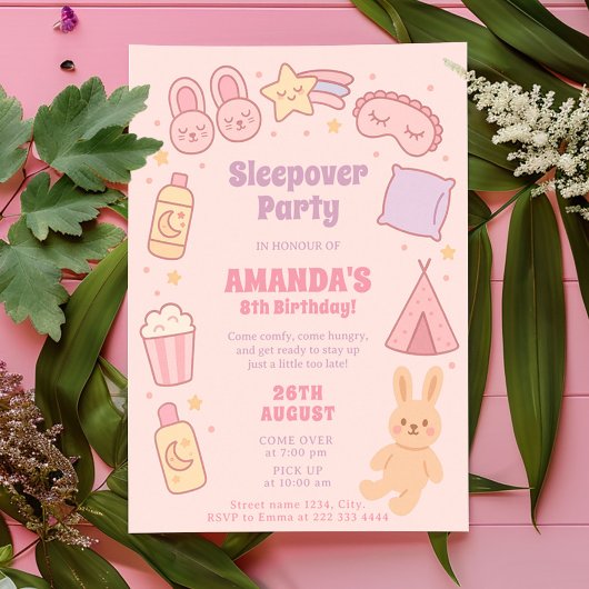 Pink Birthday Suchen Sie nach Sleepover Fun Einladung