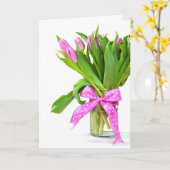 Pink Birthday Tulips auf Weiß Karte (Gelbe Blume)